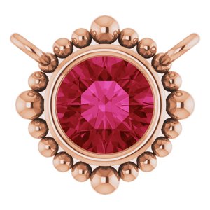 14K Rose Gold 4 mm Natural Ruby Beaded Necklace Center
