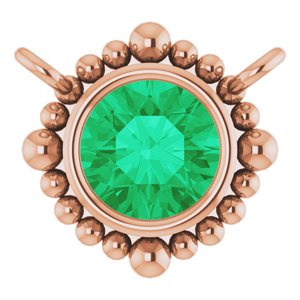 14K Rose Gold 4 mm Natural Emerald Beaded Necklace Center