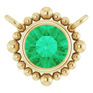 14K Yellow Gold 4 mm Natural Emerald Beaded Necklace Center