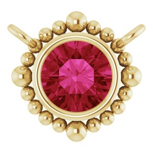 14K Yellow Gold 4 mm Natural Ruby Beaded Necklace Center