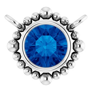 14K White Gold 4 mm Natural Blue Sapphire Beaded Necklace Center