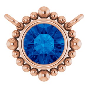 14K Rose Gold 4 mm Natural Blue Sapphire Beaded Necklace Center