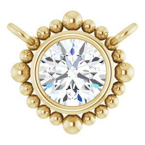 14K Yellow Gold 4 mm Natural White Sapphire Beaded Necklace Center