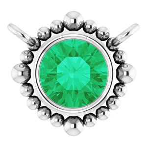 Platinum 4 mm Natural Emerald Beaded Necklace Center