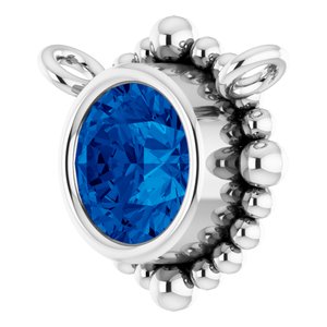 14K White Gold 4 mm Natural Blue Sapphire Beaded Necklace Center
