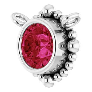 14K White Gold 4 mm Natural Ruby Beaded Necklace Center
