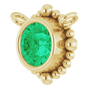 14K Yellow Gold 4 mm Natural Emerald Beaded Necklace Center