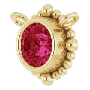 14K Yellow Gold 4 mm Natural Ruby Beaded Necklace Center