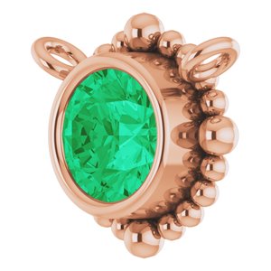 14K Rose Gold 4 mm Natural Emerald Beaded Necklace Center