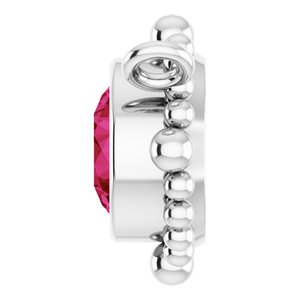Platinum 4 mm Natural Ruby Beaded Necklace Center