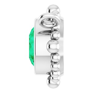 14K White Gold 4 mm Natural Emerald Beaded Necklace Center