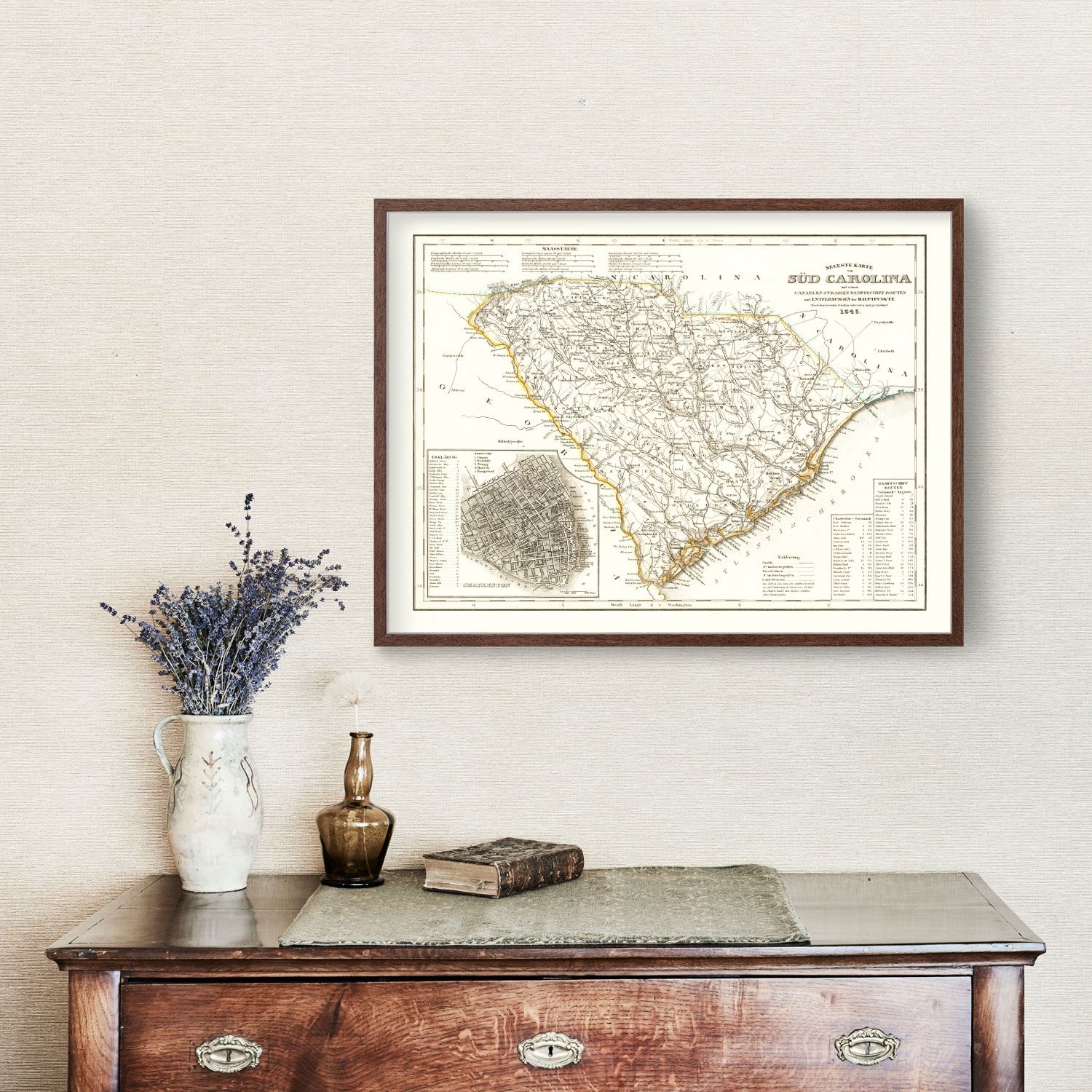 Vintage Map of South Carolina 1845