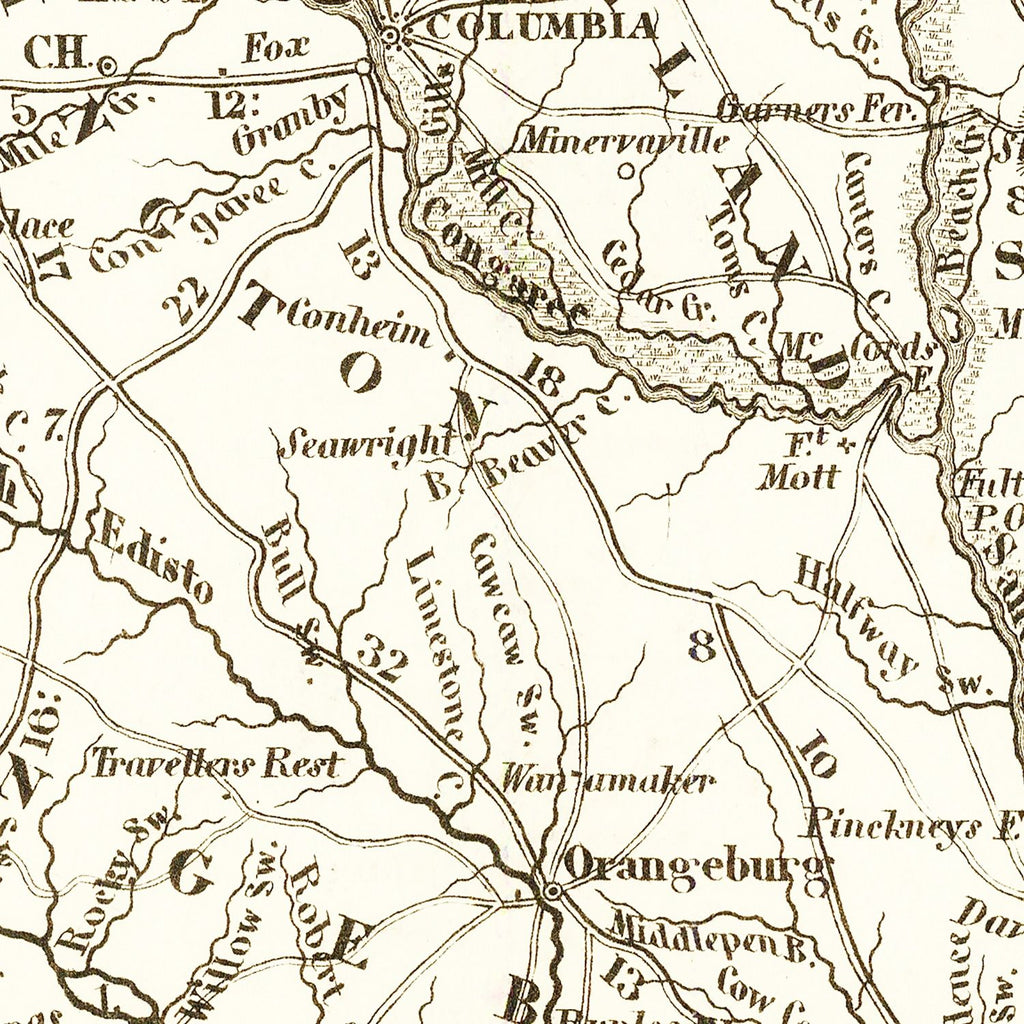 Vintage Map of South Carolina 1845