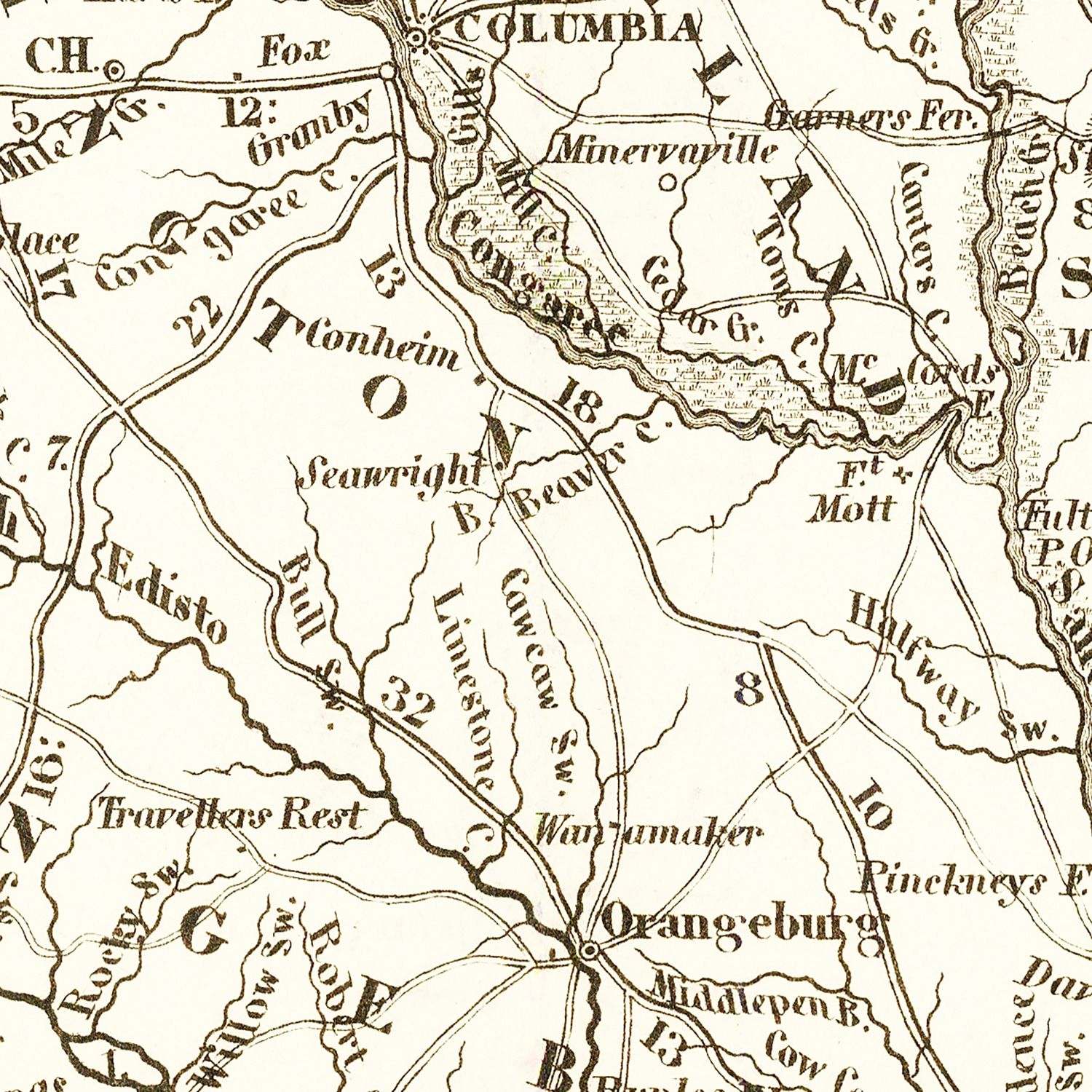 Vintage Map of South Carolina 1845