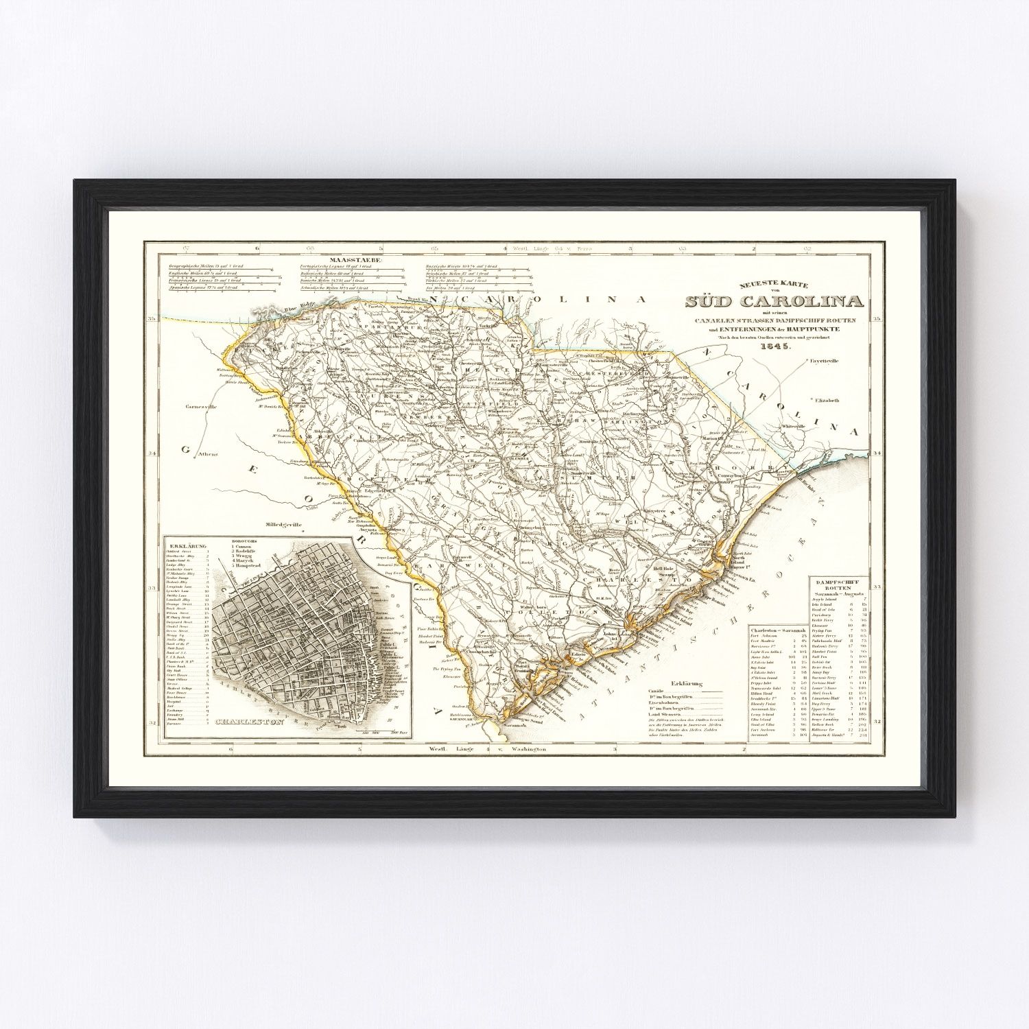 Vintage Map of South Carolina 1845