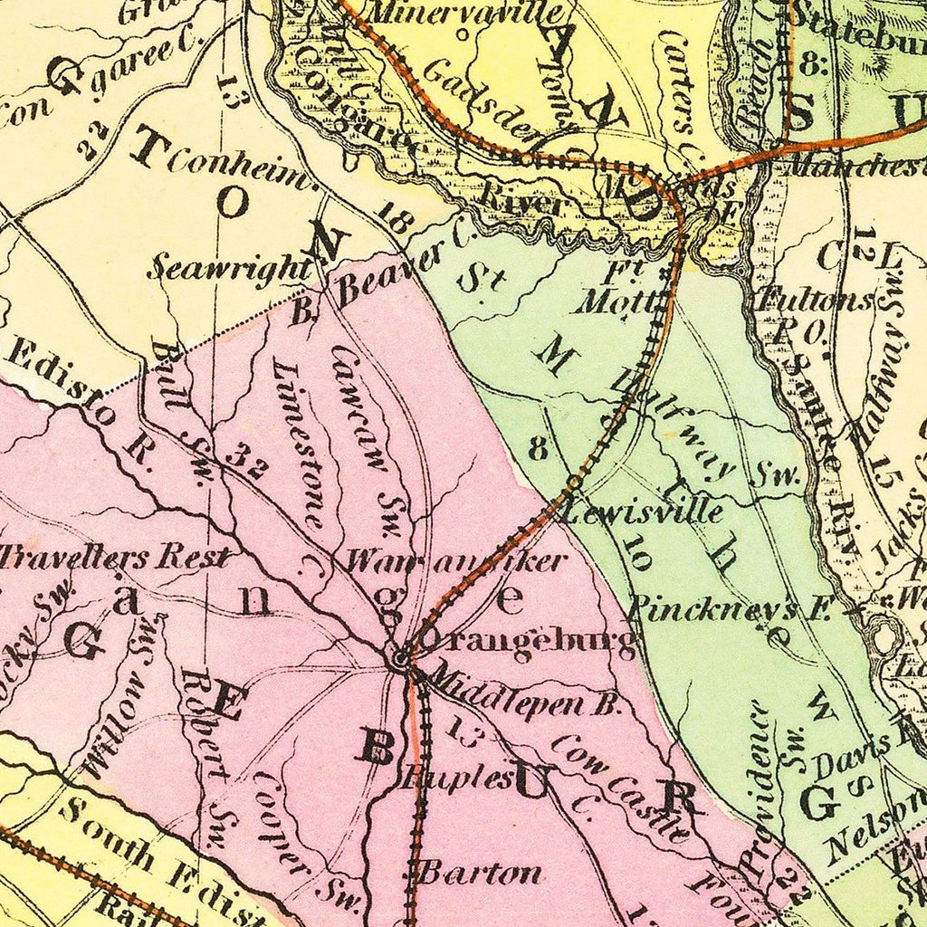 Vintage Map of South Carolina 1854