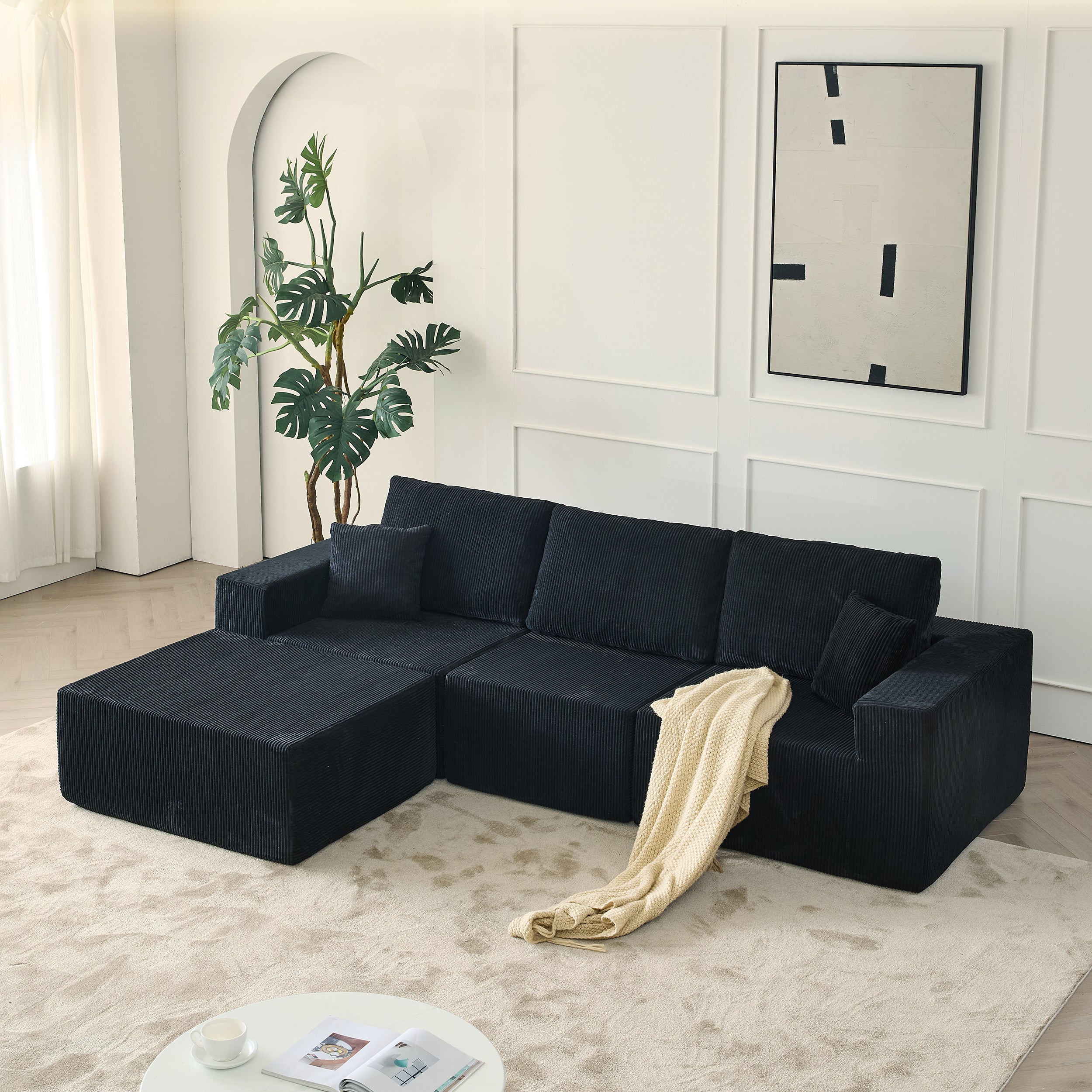 110' Cloud Modular Sectional Sofa,Boneless Couch, No Assembly, 3 seater with Ottoman & 2 Pillows, Perfect for Living Rooms and Bedrooms
