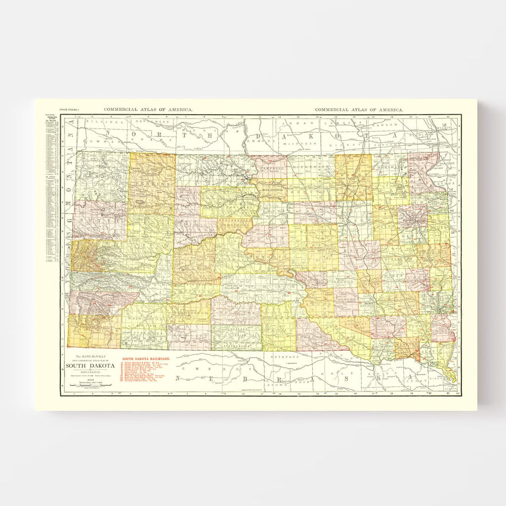 Vintage Map of South Dakota 1917