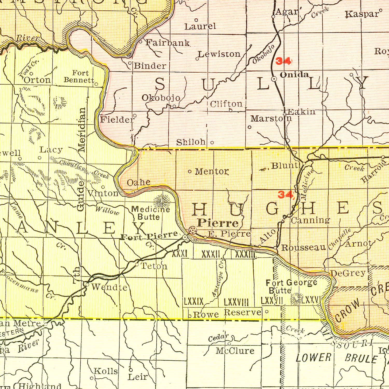 Vintage Map of South Dakota 1917