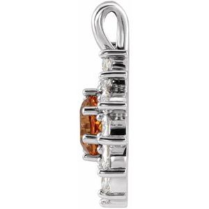 14K White Gold Natural Citrine & 5/8 CTW Natural Diamond Halo-Style Pendant