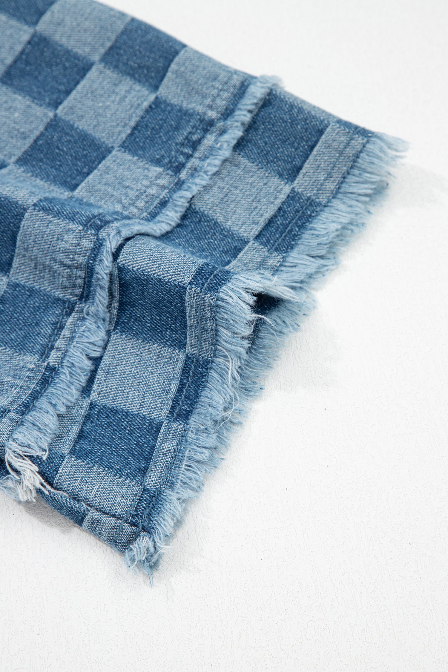 Checker Denim Frayed Hem Mini Dress