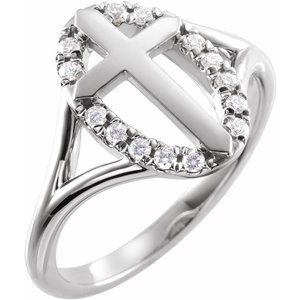 Sterling Silver 1/5 CTW Natural Diamond French-Set Halo-Style Cross Ring