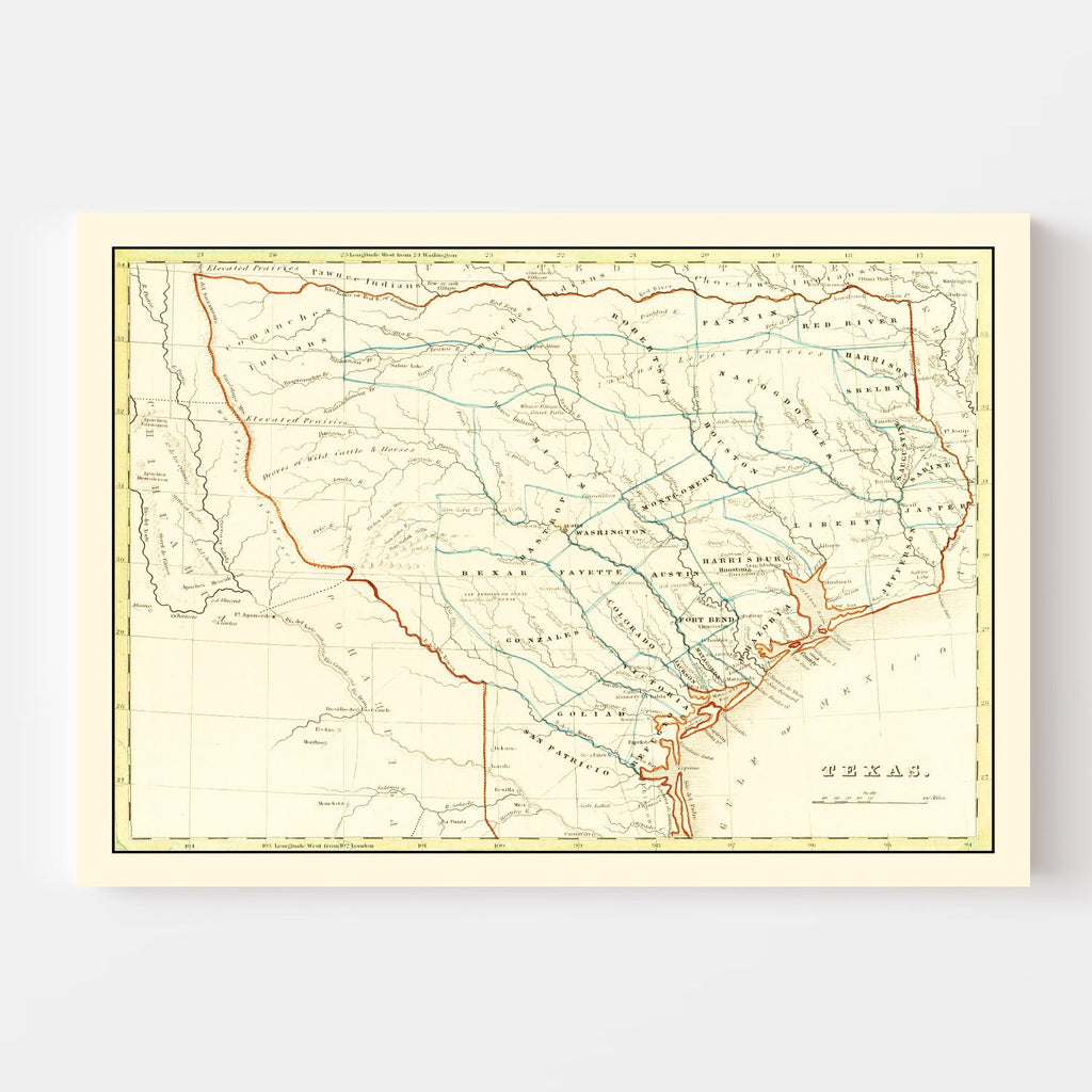 Vintage Map of Texas 1835