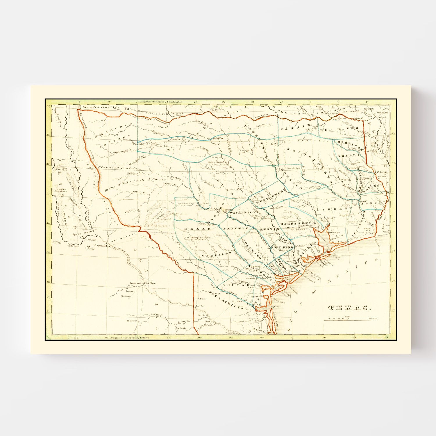 Vintage Map of Texas 1835
