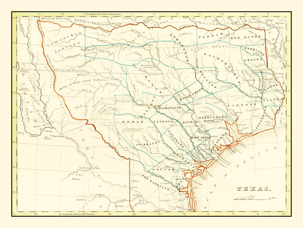Vintage Map of Texas 1835