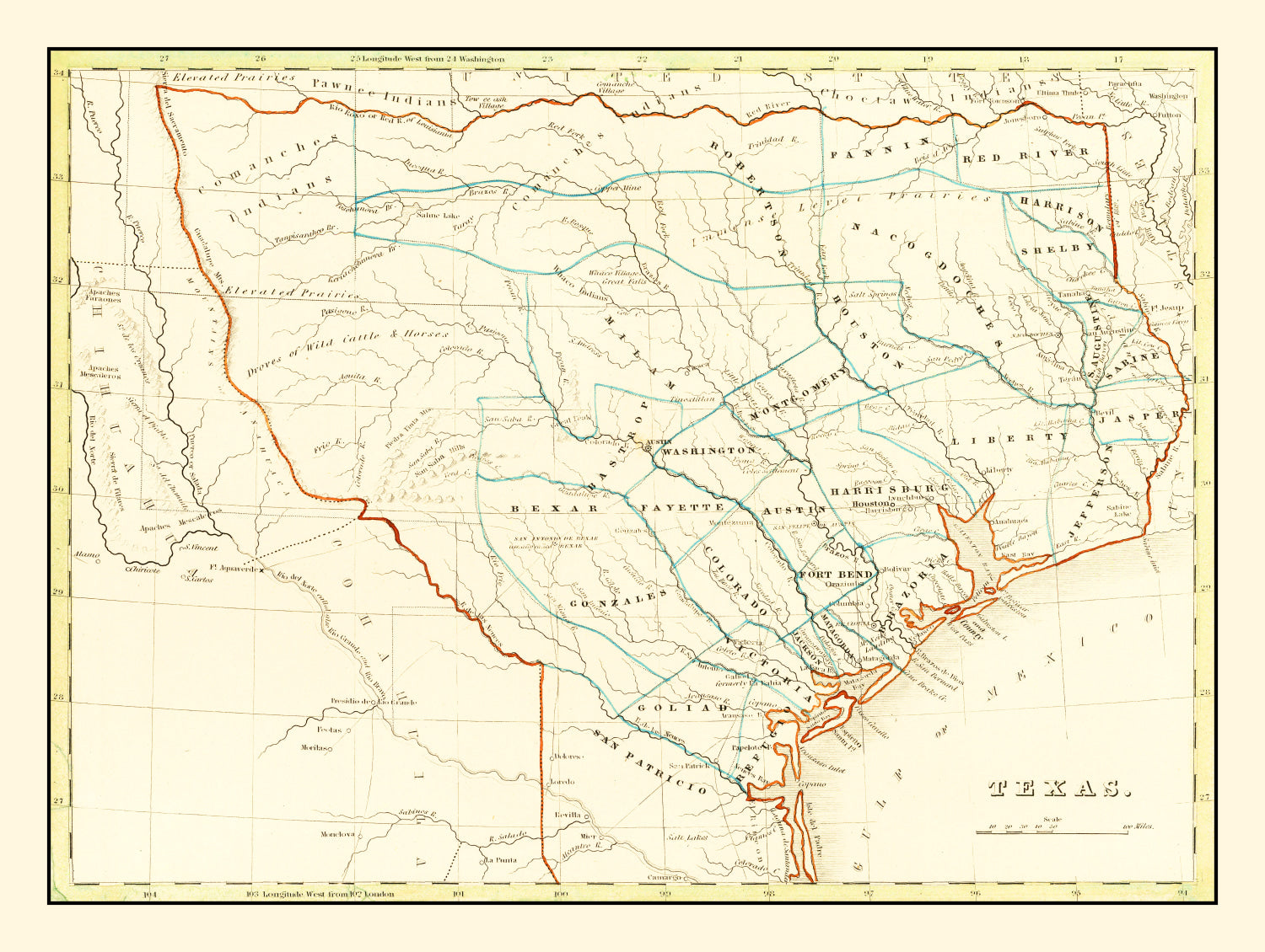 Vintage Map of Texas 1835