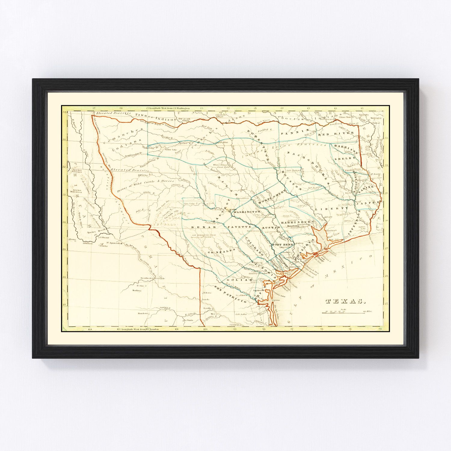 Vintage Map of Texas 1835