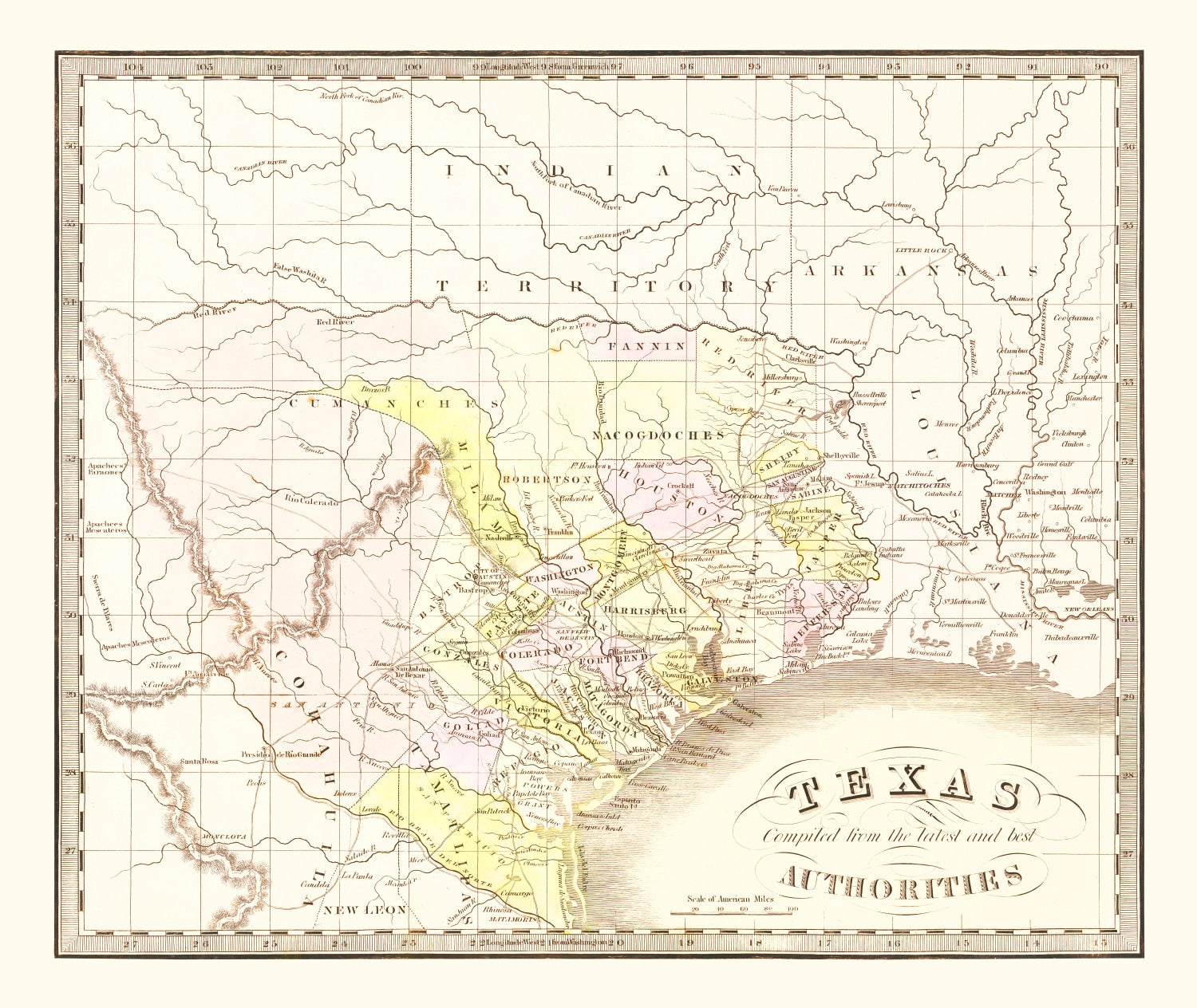 Vintage Map of Texas 1842
