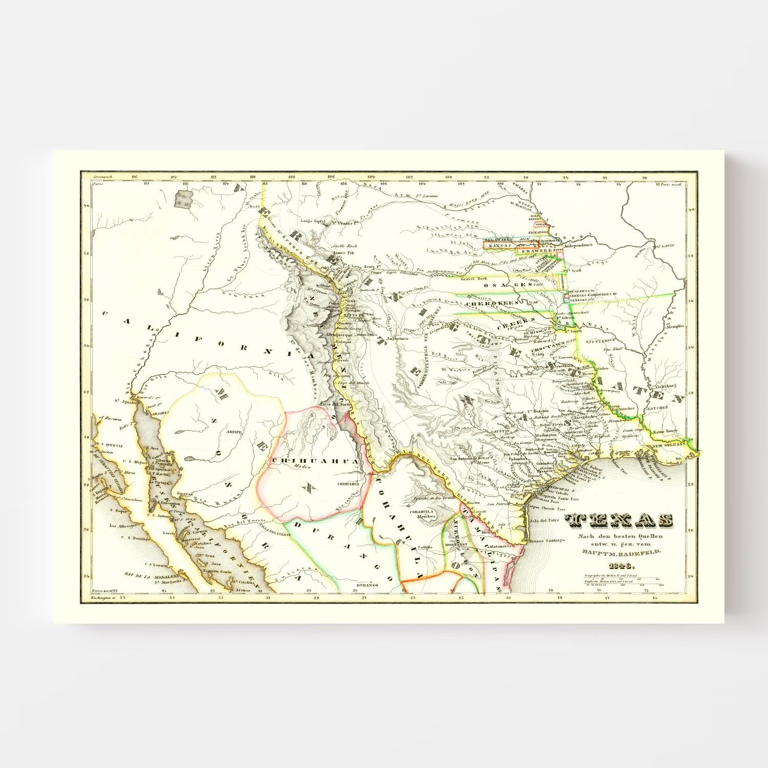 Vintage Map of Texas 1846