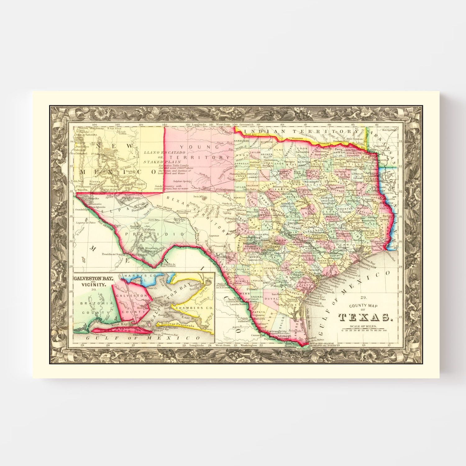Vintage Map of Texas 1860