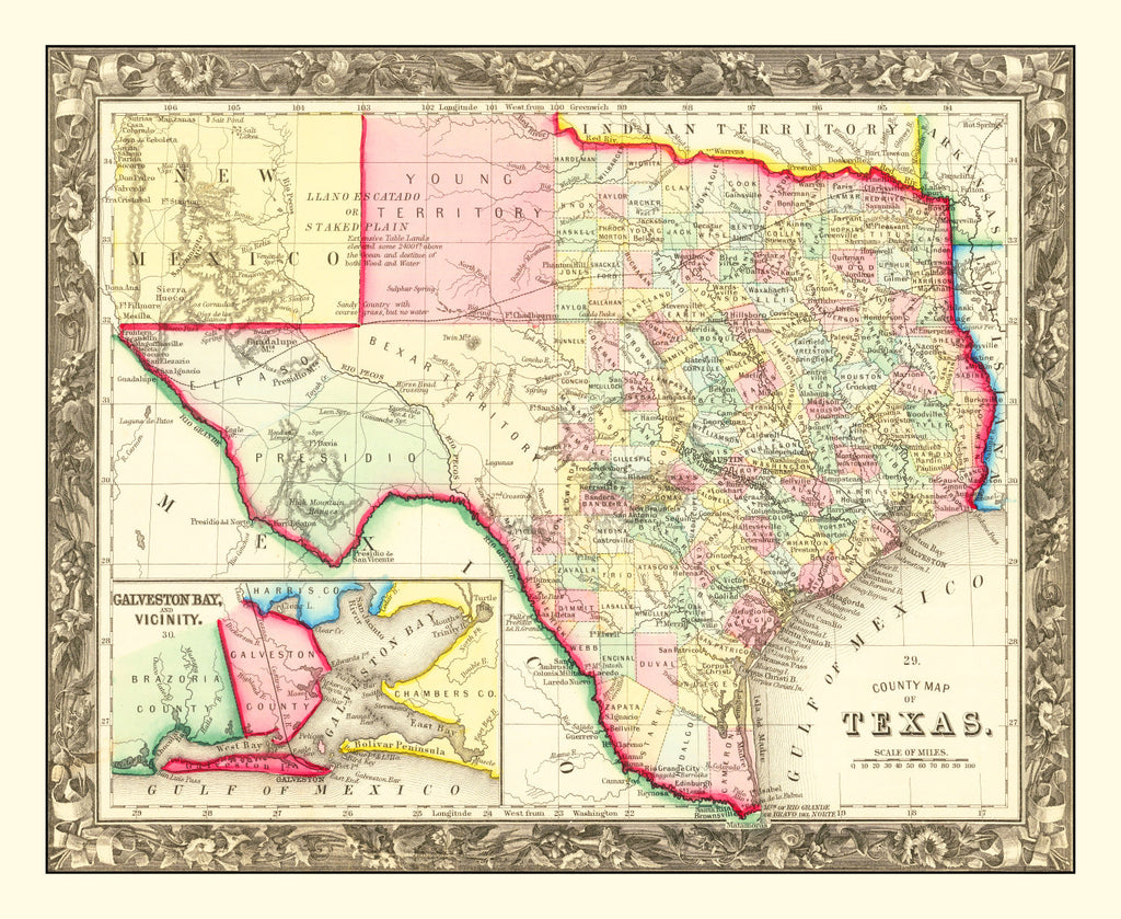 Vintage Map of Texas 1860