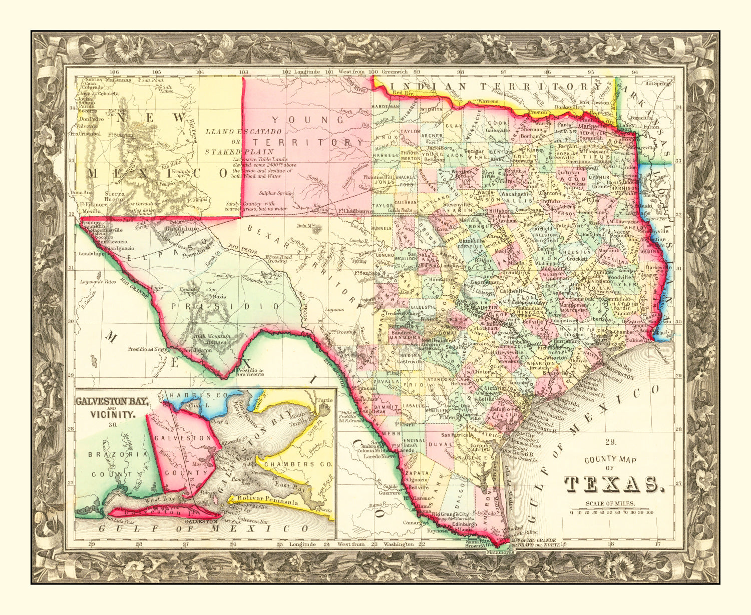 Vintage Map of Texas 1860