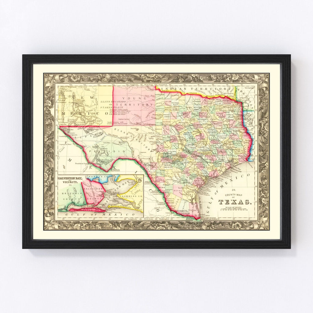 Vintage Map of Texas 1860