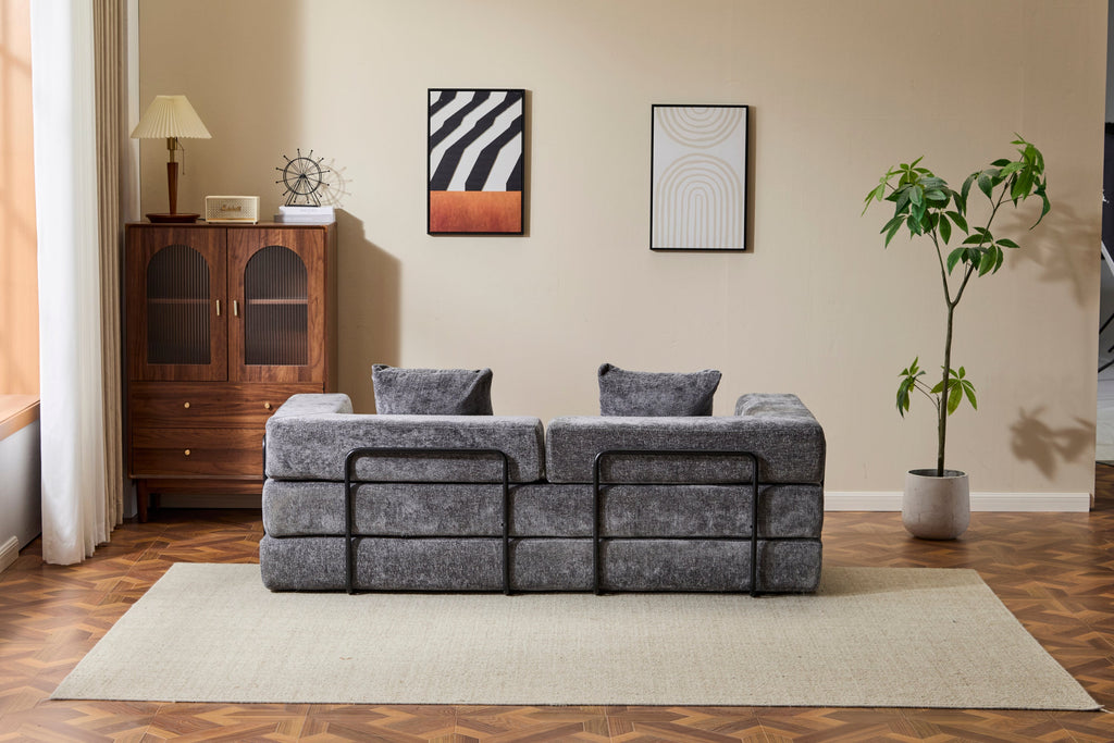 Floor Couch,Compression Sofa,Convertible Floor Sofa Bed-with Pillow Back Support Armrest,Comfy Futon Couch Lounge Sleeper Bed,Chenile fabric,for Living Room Bedroom (DARK-GREY)