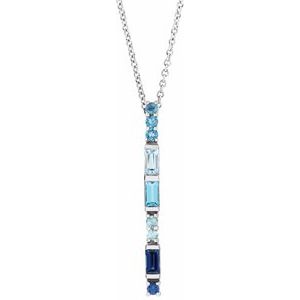Platinum Natural Blue Multi-Gemstone Bar 16-18" Necklace