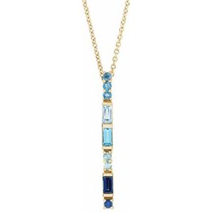 14K Yellow Gold Natural Blue Multi-Gemstone Bar 16-18" Necklace