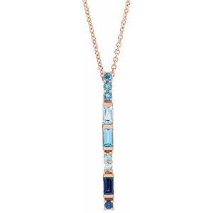 14K Rose Gold Natural Blue Multi-Gemstone Bar 16-18" Necklace