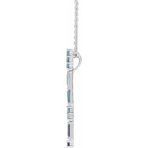 Platinum Natural Blue Multi-Gemstone Bar 16-18" Necklace