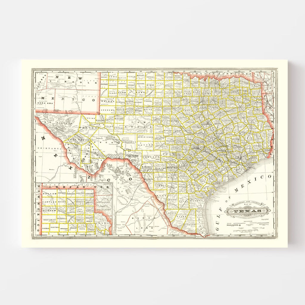 Vintage Railroad Map of Texas 1888