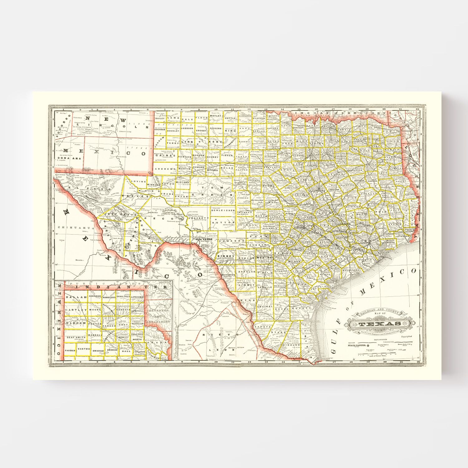 Vintage Railroad Map of Texas 1888