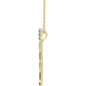 14K Yellow Gold Natural Blue Multi-Gemstone Bar 16-18" Necklace