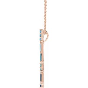 14K Rose Gold Natural Blue Multi-Gemstone Bar 16-18" Necklace