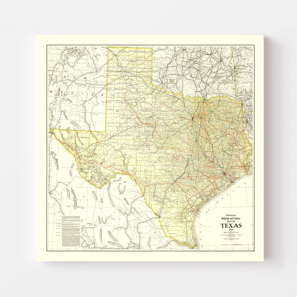 Vintage Railroad Map of Texas 1912