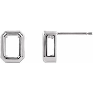 14K White Gold 8x6 mm Emerald Back-Set Bezel Earring Mounting