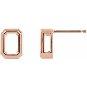 14K Rose Gold 11x9 mm Emerald Back-Set Bezel Earring Mounting