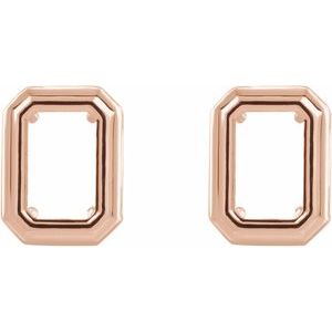 14K Rose Gold 11x9 mm Emerald Back-Set Bezel Earring Mounting – image 2
